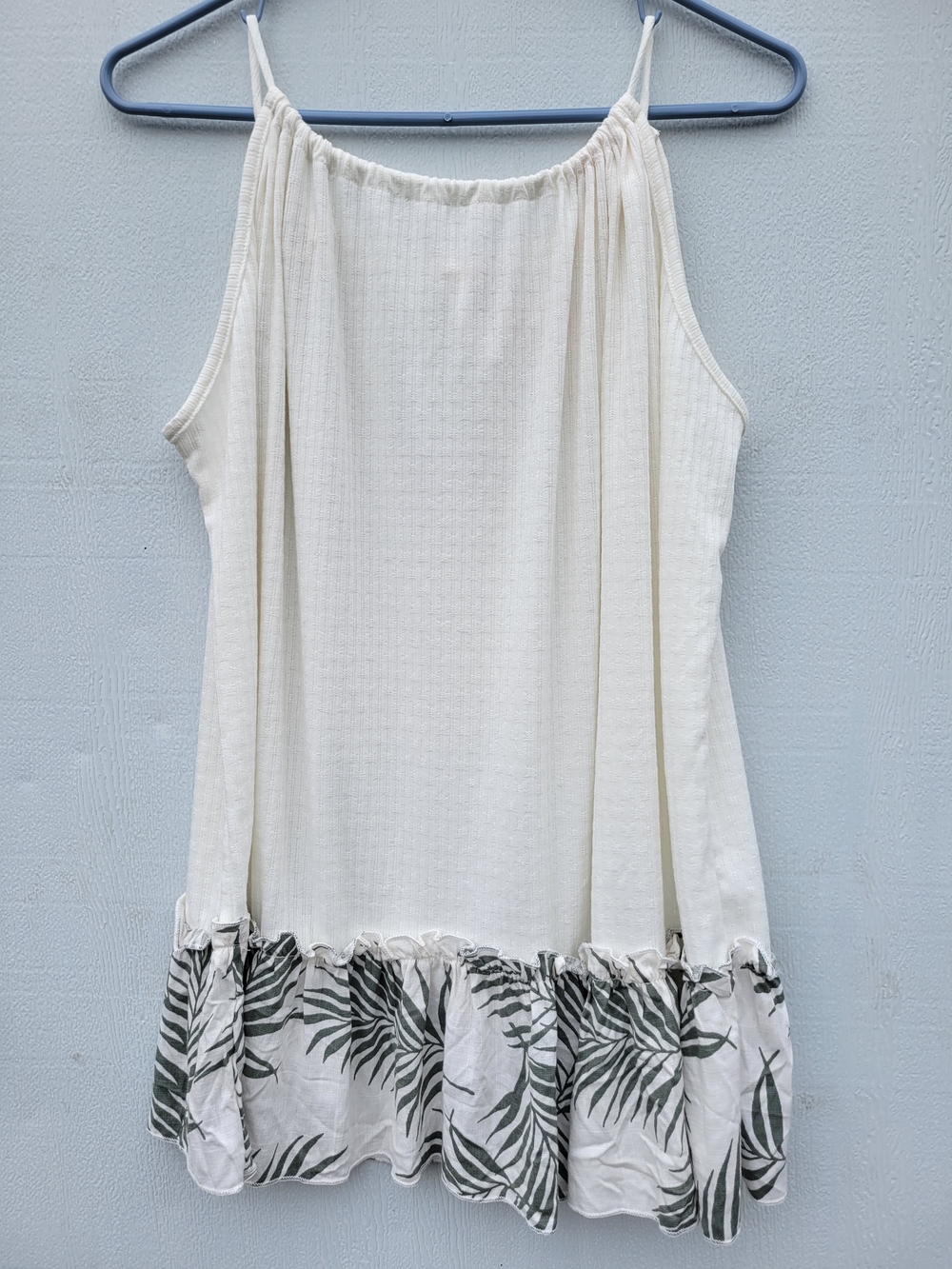 Lovely Melody Cream Tank Top with Leaf-Print Hem
